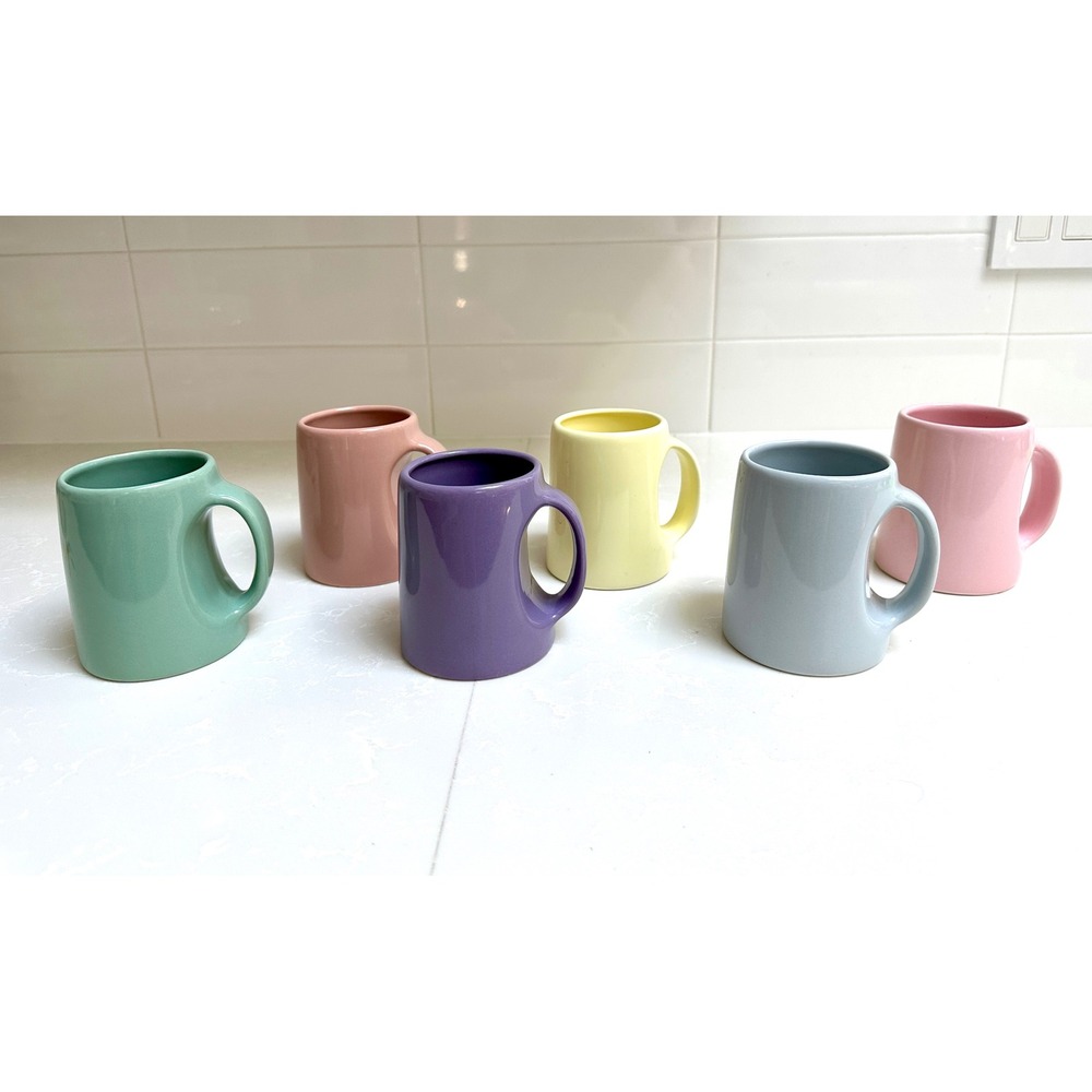 Vintage 1970s Omnibus Pastel Mid Century Modern Mugs Coffee Tea Cups Set of 6